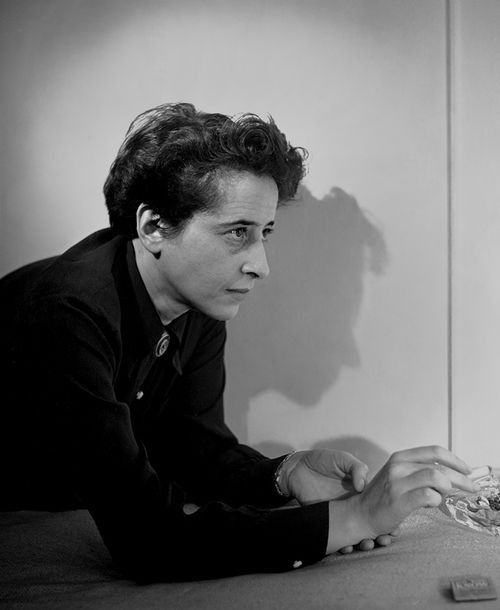 Black and white photo of a young Hannah Arendt smoking a cigarette